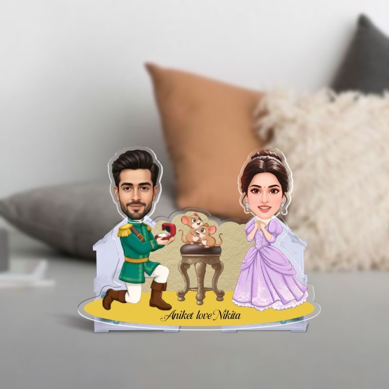 Personalized Prince Charming & Cinderella Theme Couple Bobblehead, Prince & Princess Romantic Wedding, Anniversary or Valentine Gift  Battery Powered Moving Head